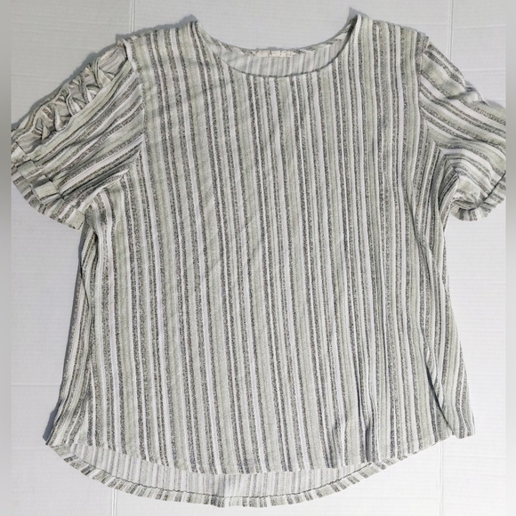 Heathered sage green grey and cream cold shoulder striped blouse 3X - Picture 1 of 8